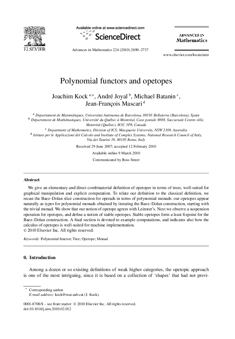 عکس صفحه اول مقاله: Polynomial functors and opetopes Polynomial functors and opetopes
