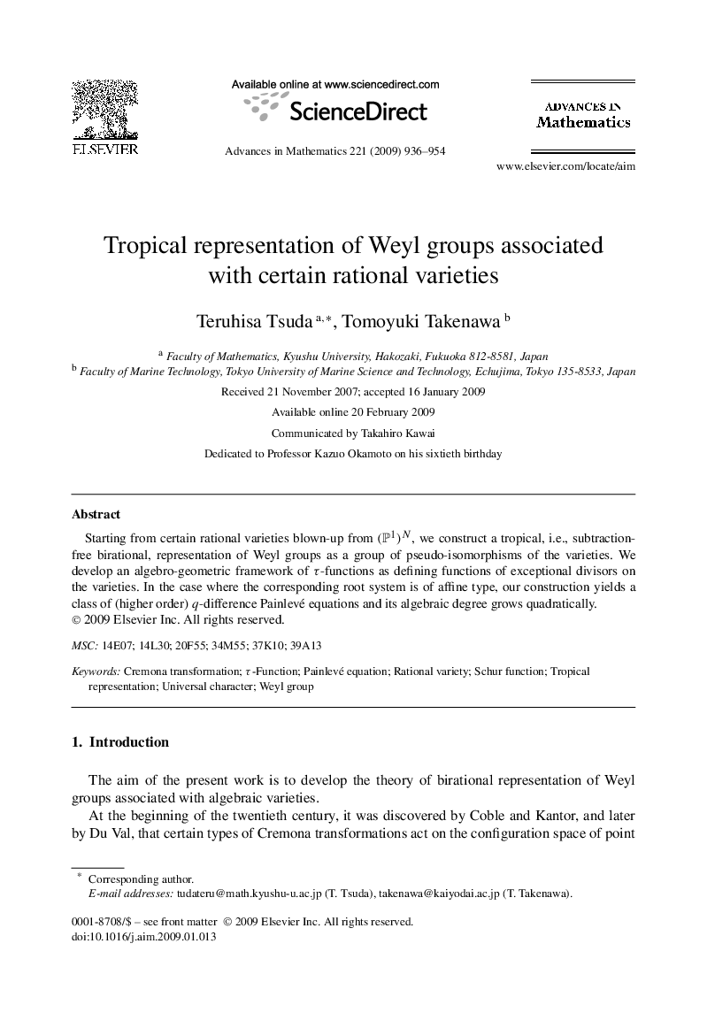 Tropical representation of Weyl groups associated with certain rational varieties