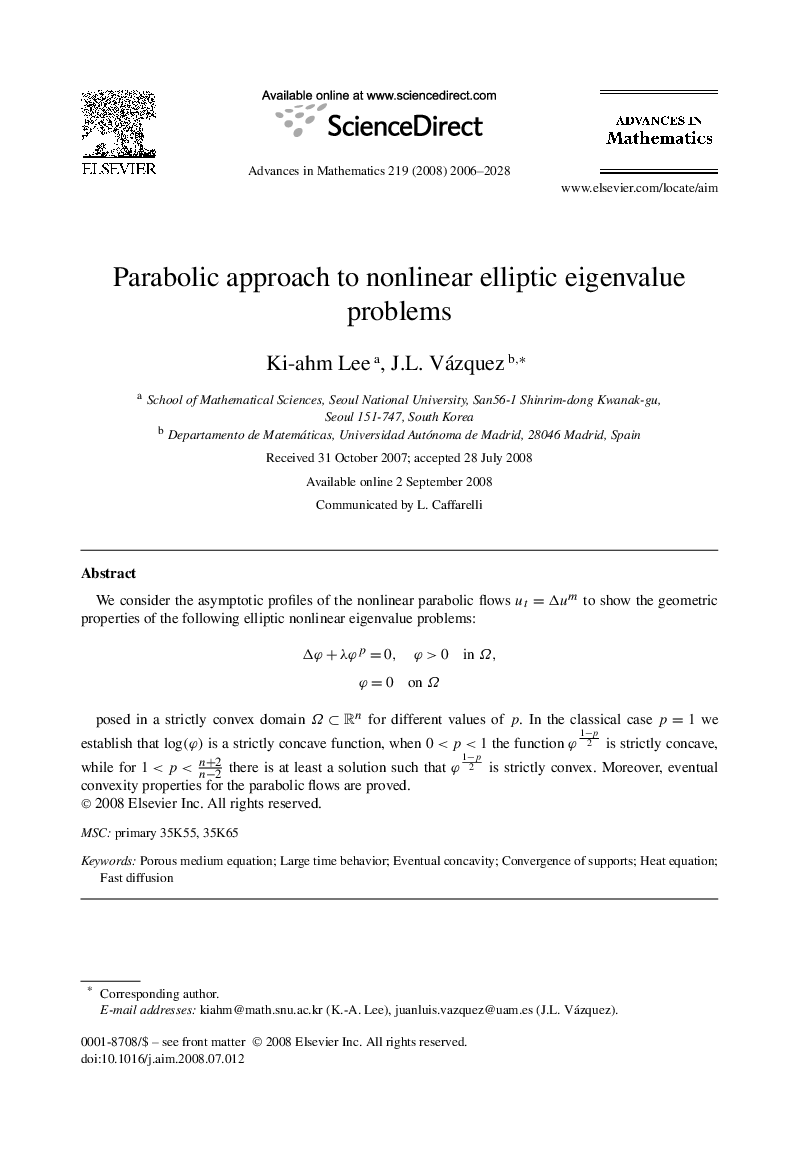 Parabolic approach to nonlinear elliptic eigenvalue problems