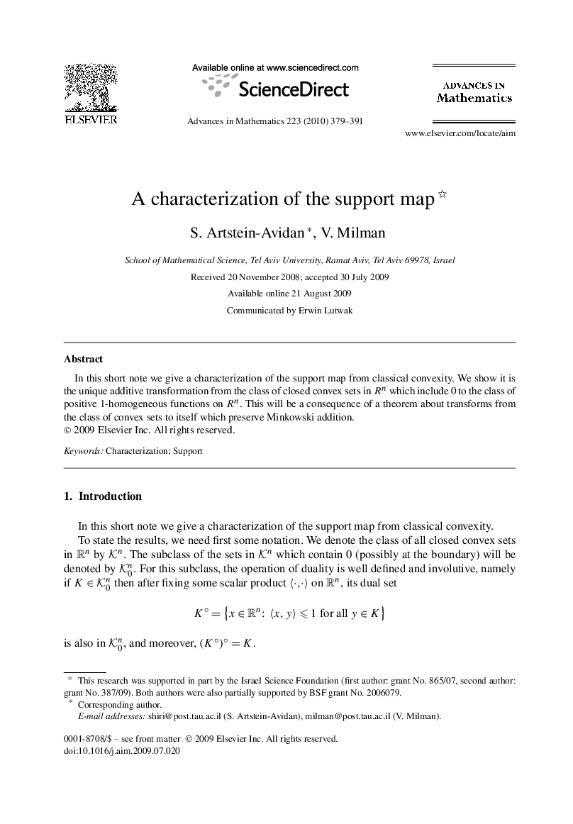 عکس صفحه اول مقاله: A characterization of the support map A characterization of the support map