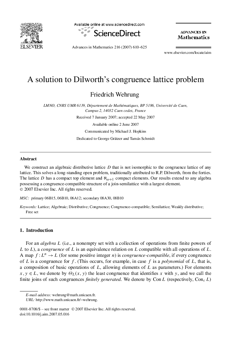 A solution to Dilworth's congruence lattice problem