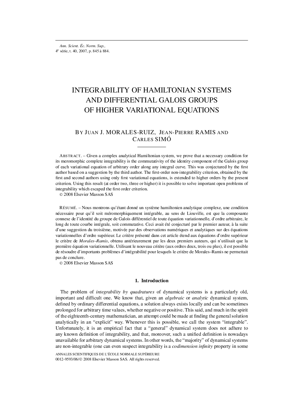 Integrability of Hamiltonian systems and differential Galois groups of higher variational equations