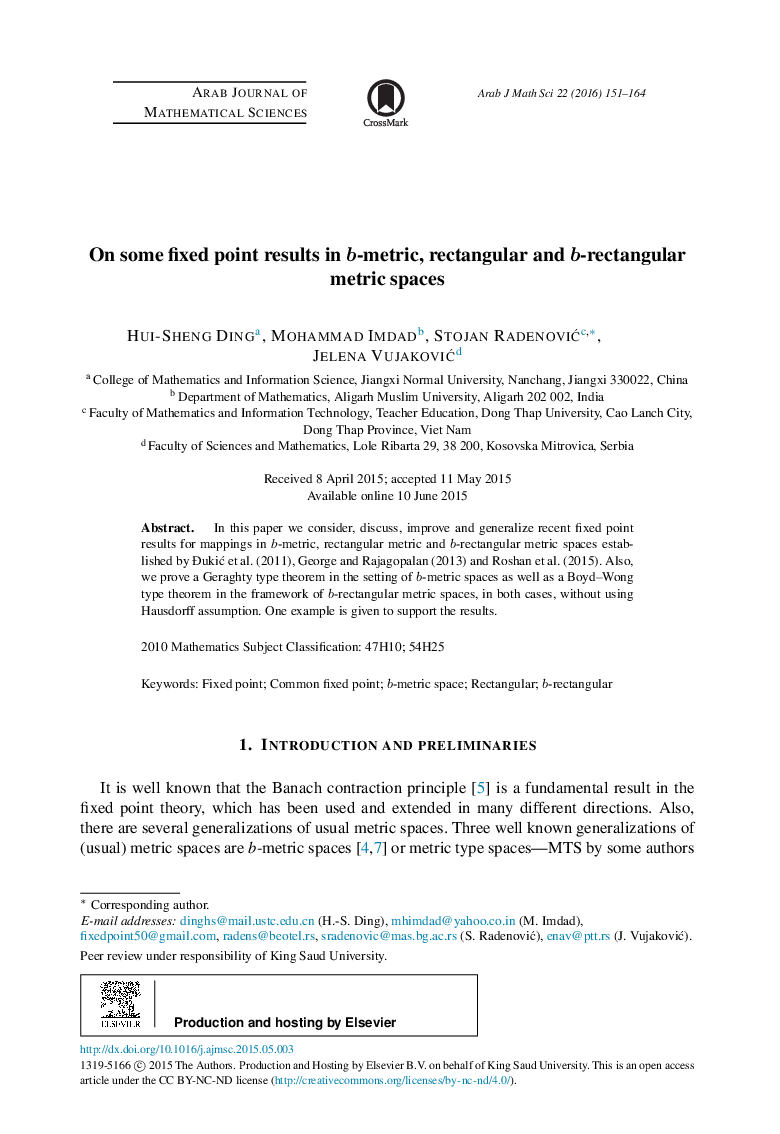 On some fixed point results in bb-metric, rectangular and bb-rectangular metric spaces