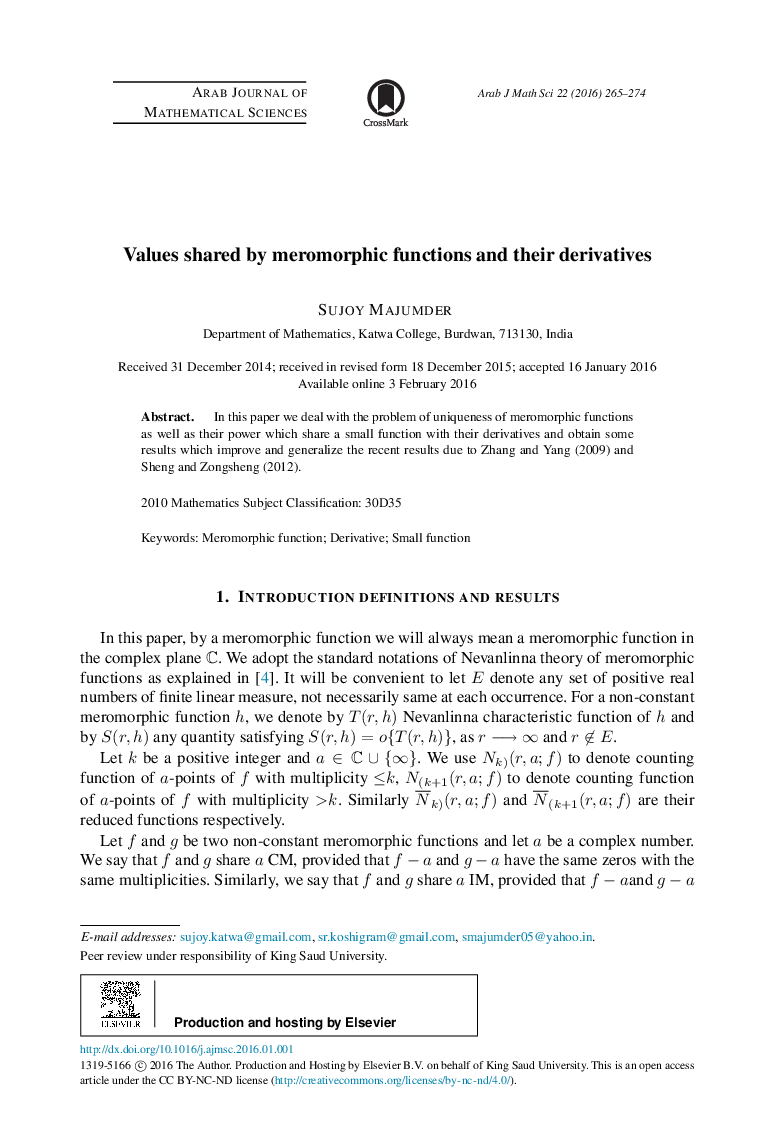 Values shared by meromorphic functions and their derivatives