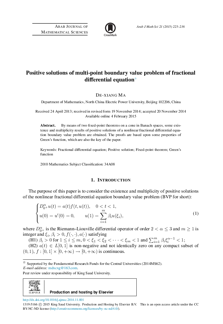 راه حل های مثبت چند نقطه ای از معادلات دیفرانسیل کسر معادلات جزئی مرزی 