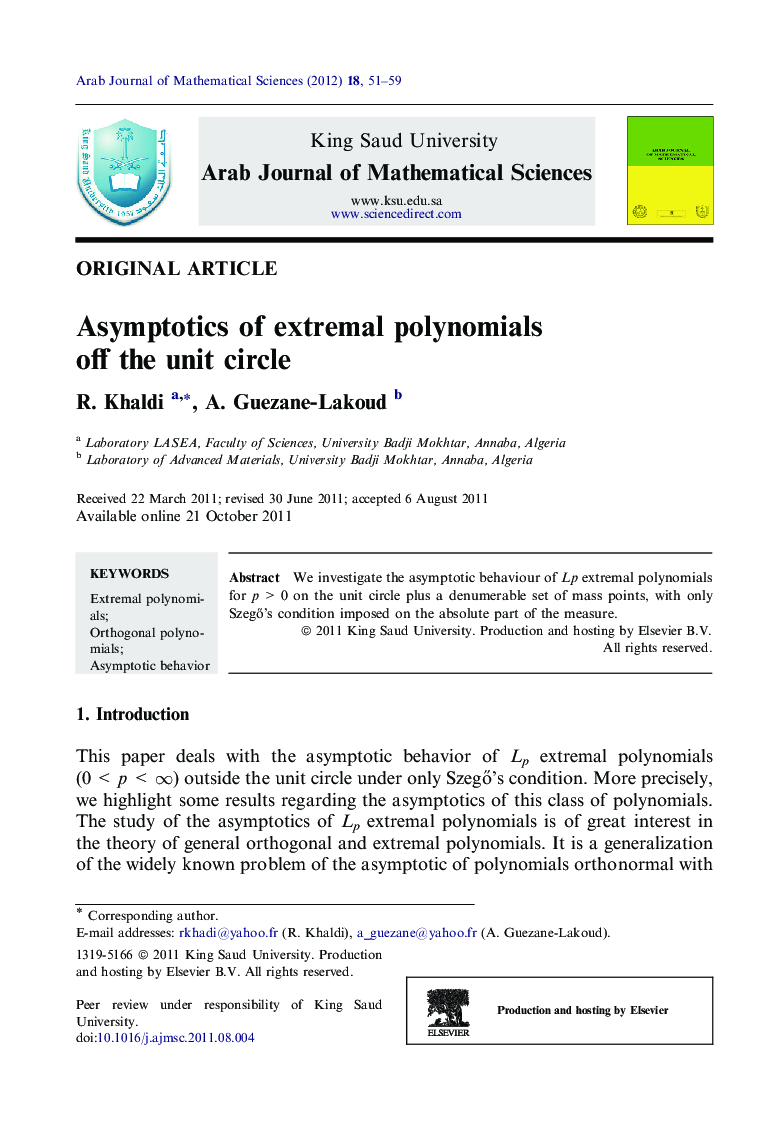 Asymptotics of extremal polynomials off the unit circle