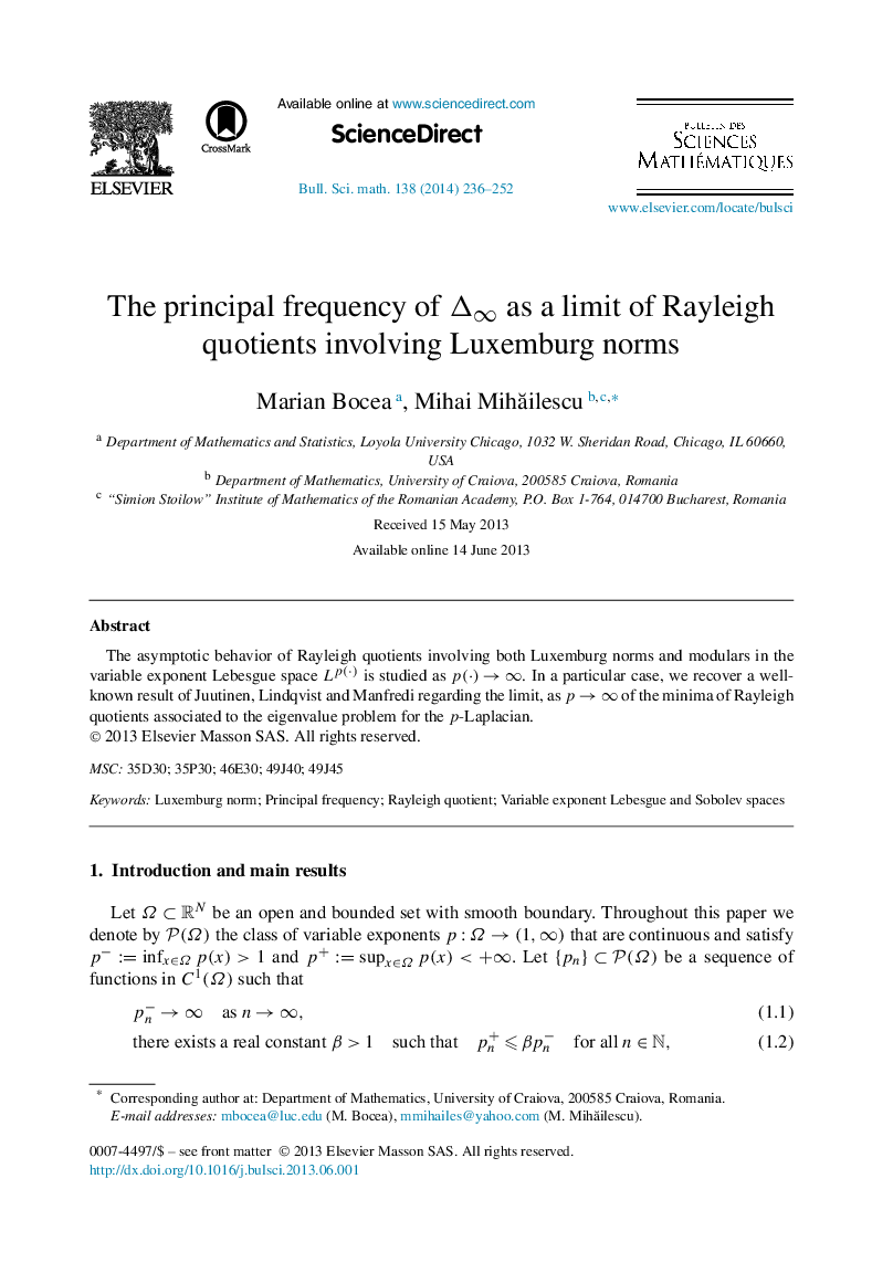 The principal frequency of Îâ as a limit of Rayleigh quotients involving Luxemburg norms