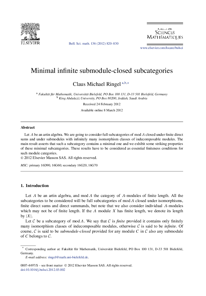 Minimal infinite submodule-closed subcategories