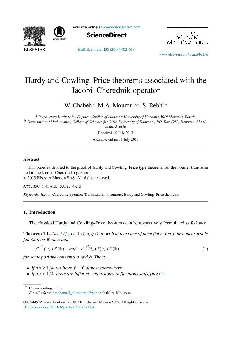 Hardy and Cowling-Price theorems associated with the Jacobi-Cherednik operator