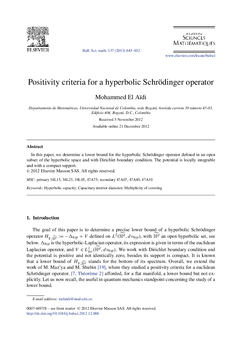 Positivity criteria for a hyperbolic Schrödinger operator