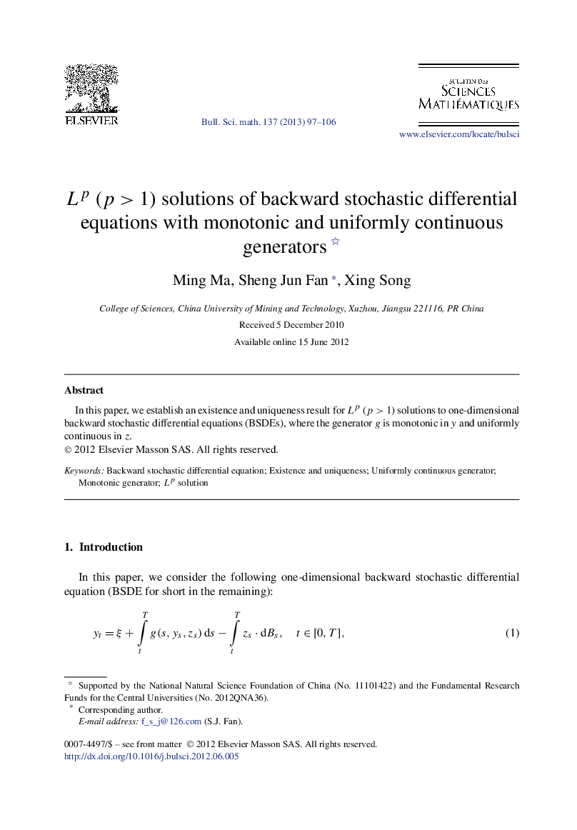 Lp (p>1) solutions of backward stochastic differential equations with monotonic and uniformly continuous generators 