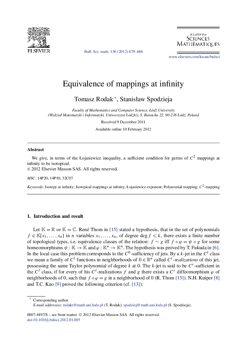 Equivalence of mappings at infinity