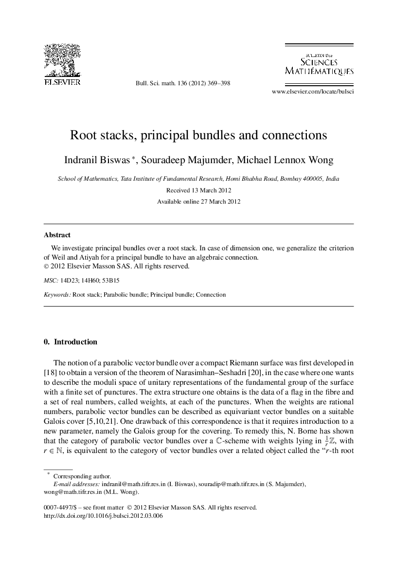 Root stacks, principal bundles and connections