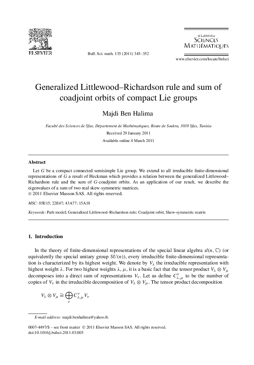 Generalized Littlewood–Richardson rule and sum of coadjoint orbits of compact Lie groups