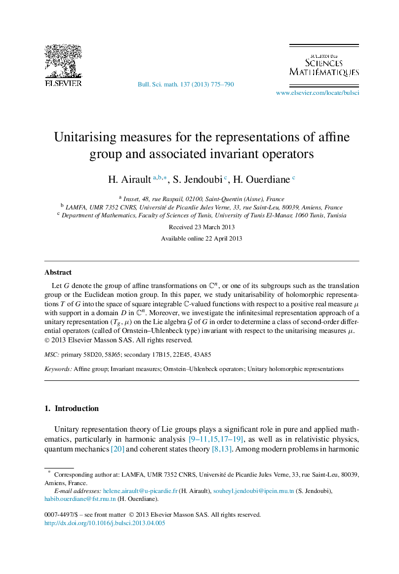 Unitarising measures for the representations of affine group and associated invariant operators