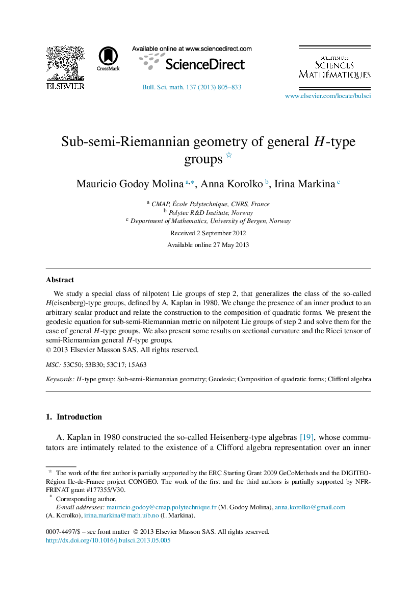Sub-semi-Riemannian geometry of general H-type groups 