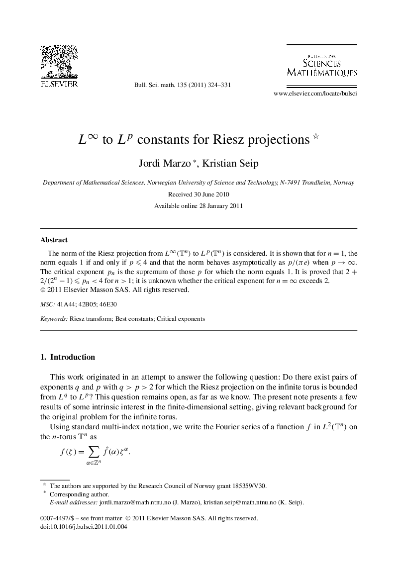 L∞ to Lp constants for Riesz projections 