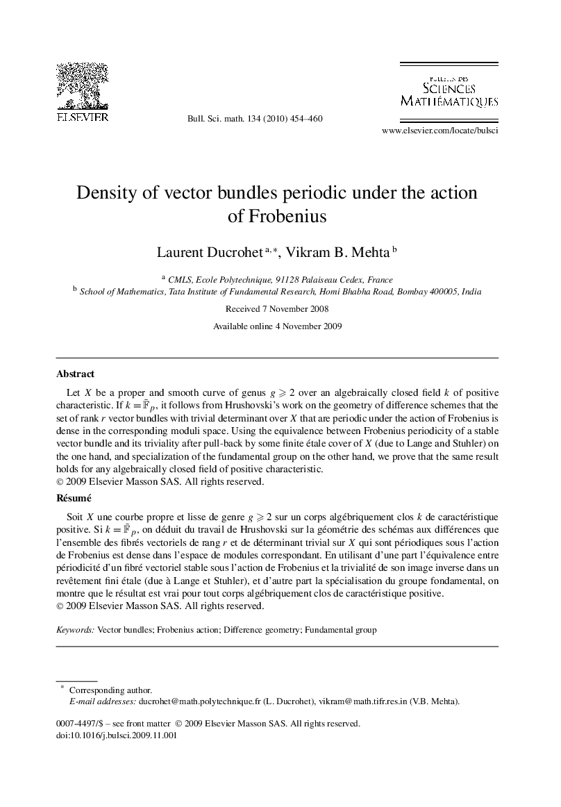 Density of vector bundles periodic under the action of Frobenius