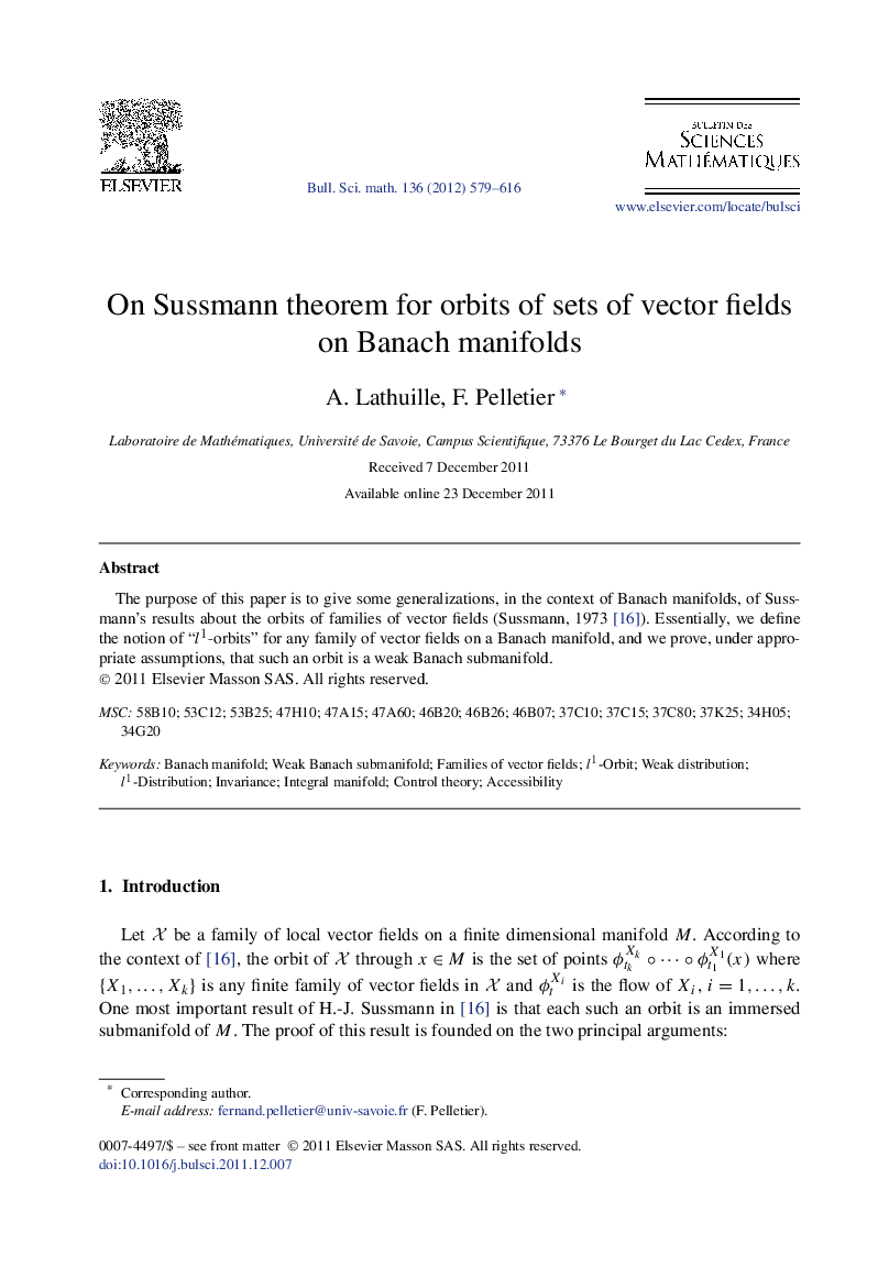 On Sussmann theorem for orbits of sets of vector fields on Banach manifolds