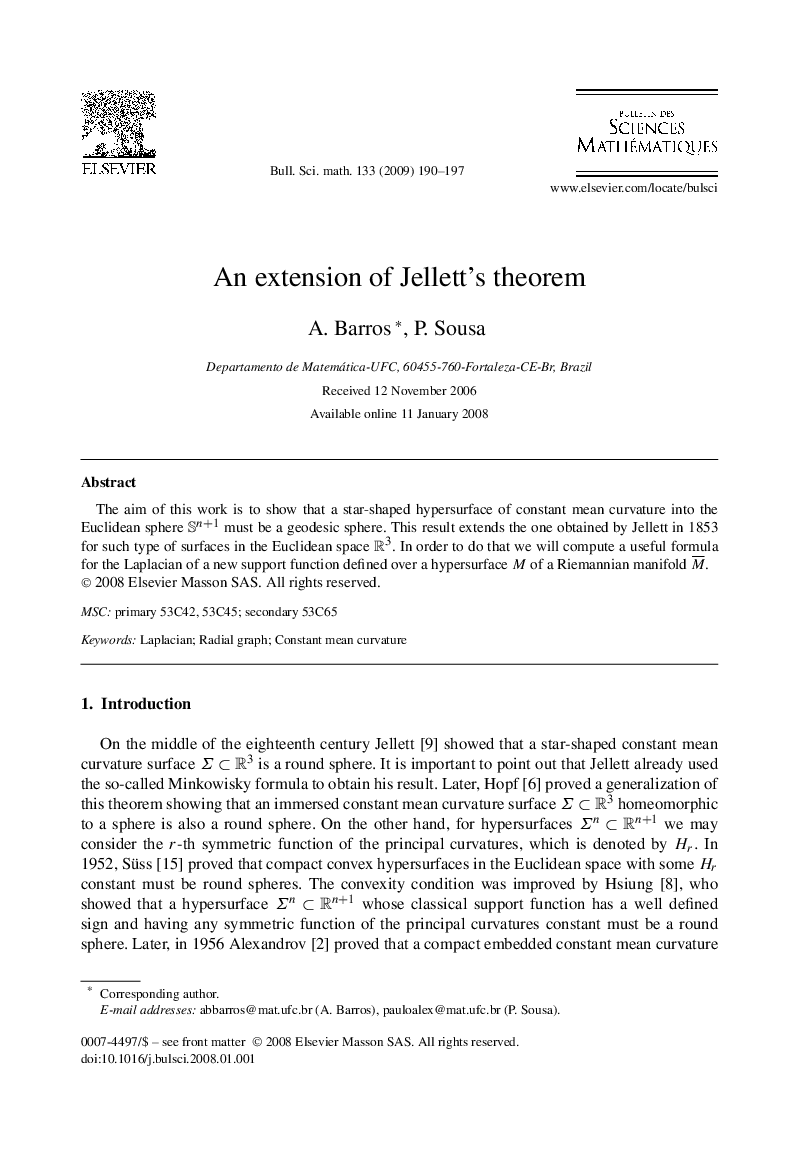 An extension of Jellett's theorem