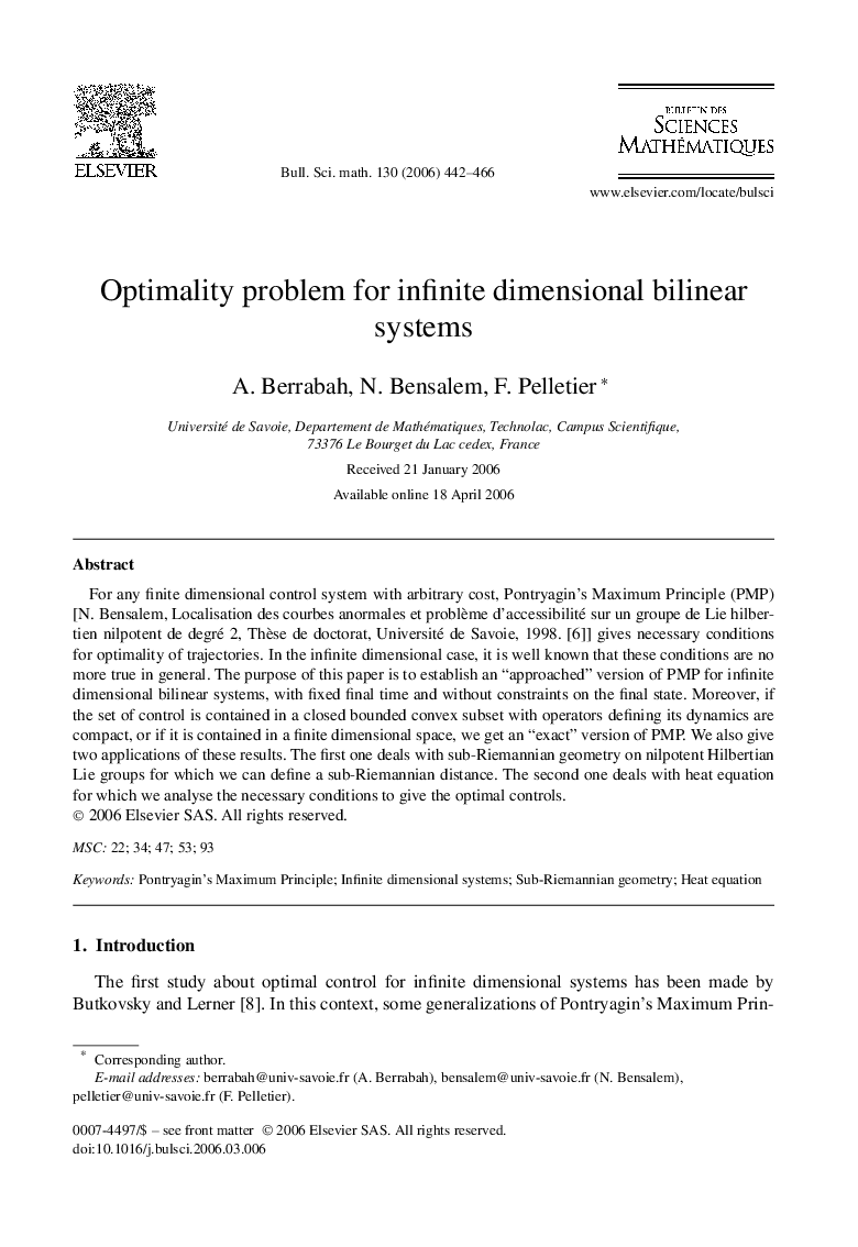 Optimality problem for infinite dimensional bilinear systems