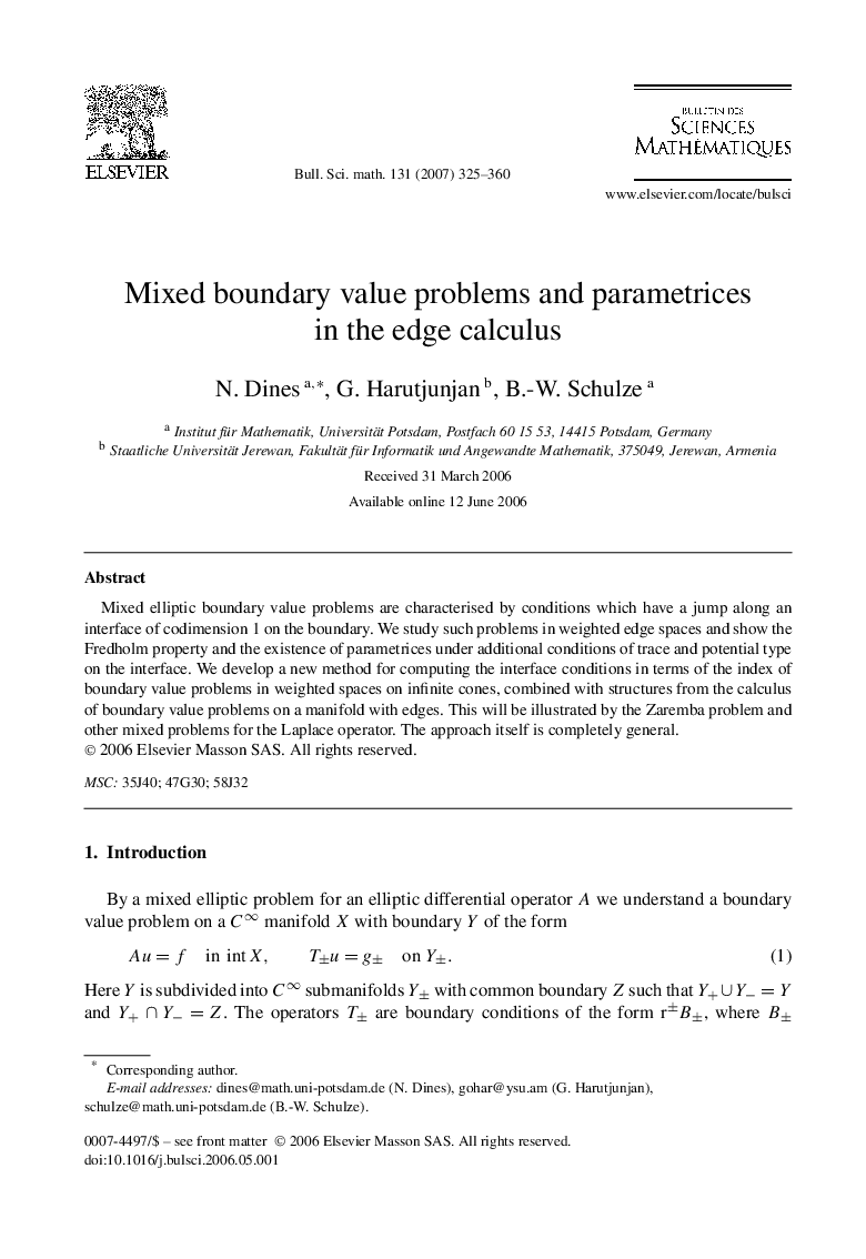 Mixed boundary value problems and parametrices in the edge calculus