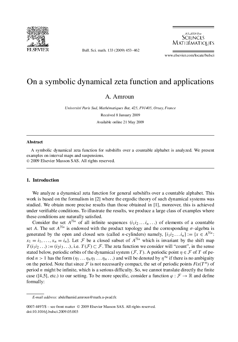 On a symbolic dynamical zeta function and applications