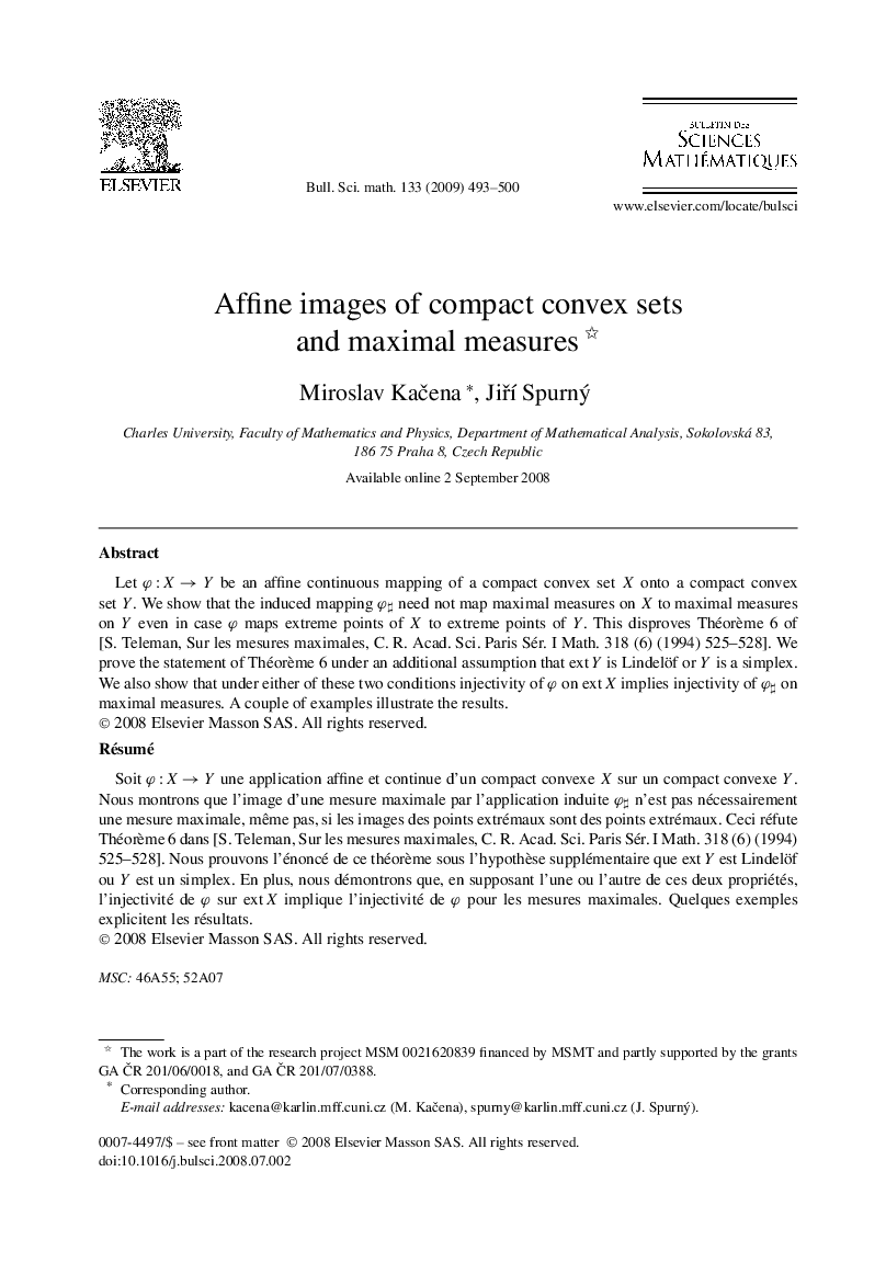 Affine images of compact convex sets and maximal measures 