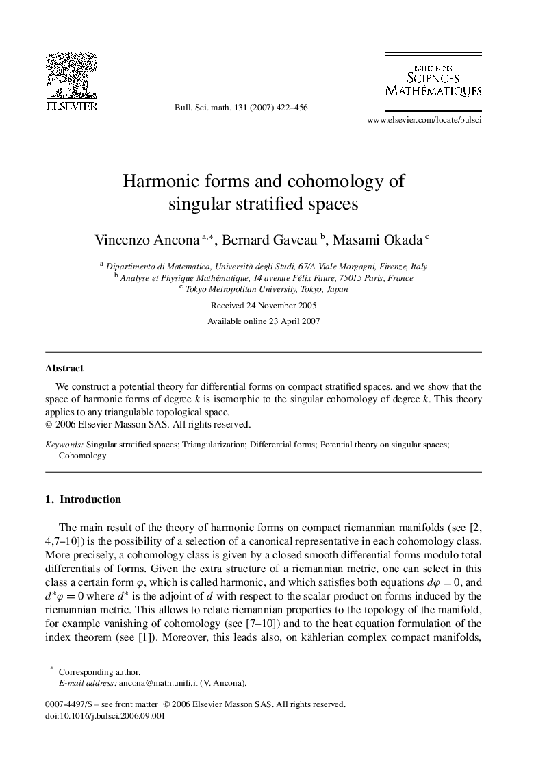 Harmonic forms and cohomology of singular stratified spaces