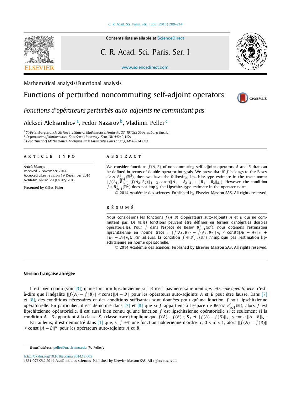 Functions of perturbed noncommuting self-adjoint operators