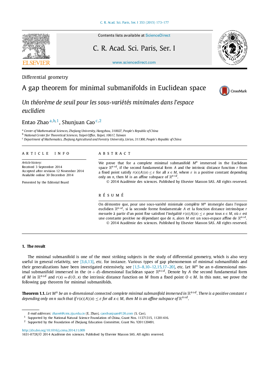 A gap theorem for minimal submanifolds in Euclidean space