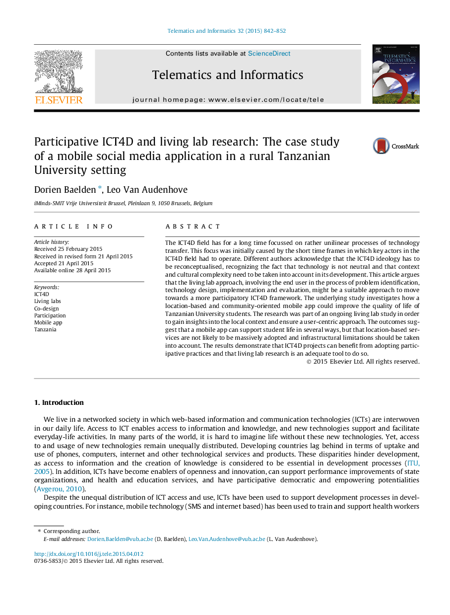 Participative ICT4D and living lab research: The case study of a mobile social media application in a rural Tanzanian University setting