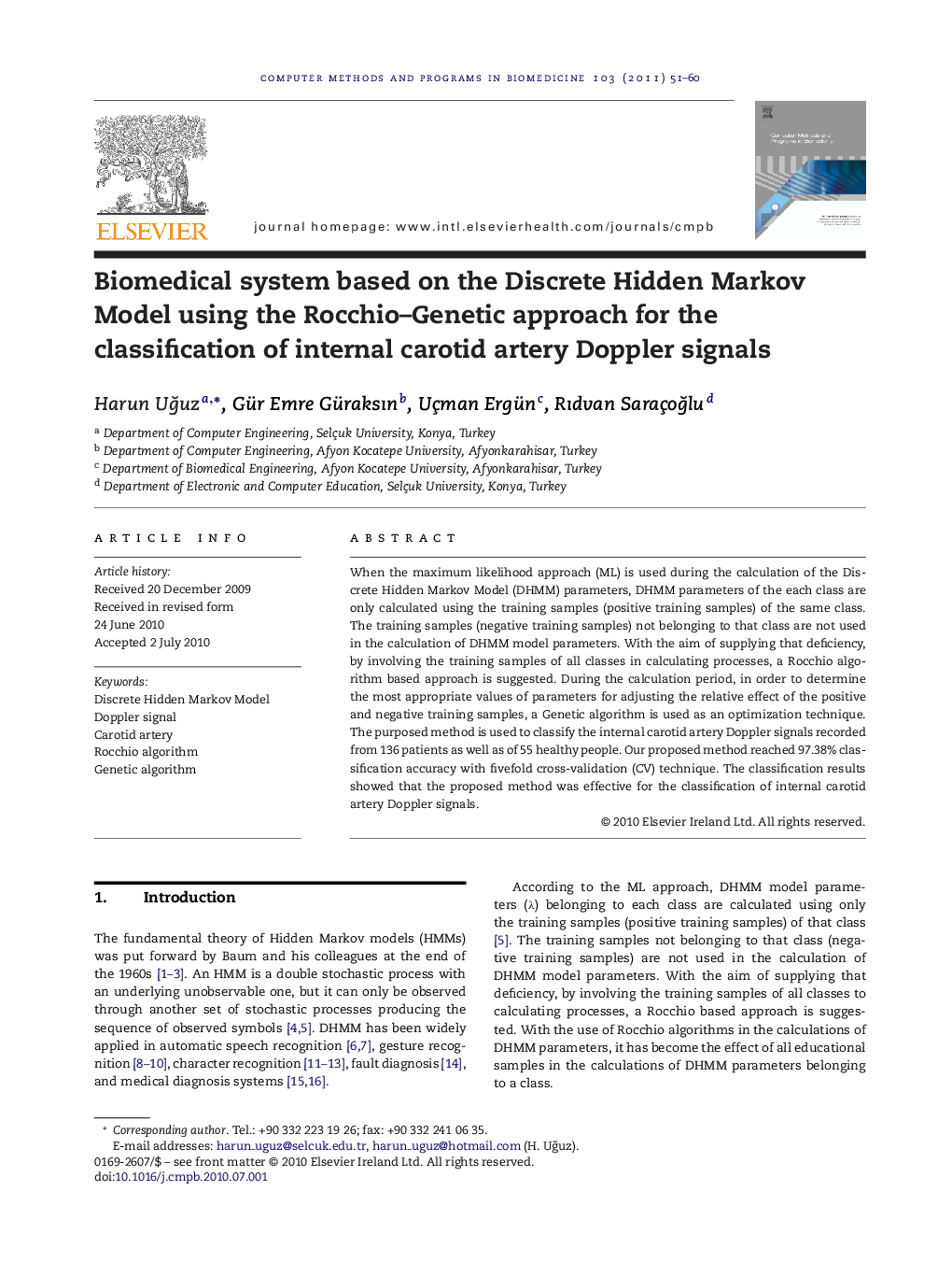 Biomedical system based on the Discrete Hidden Markov Model using the Rocchio–Genetic approach for the classification of internal carotid artery Doppler signals