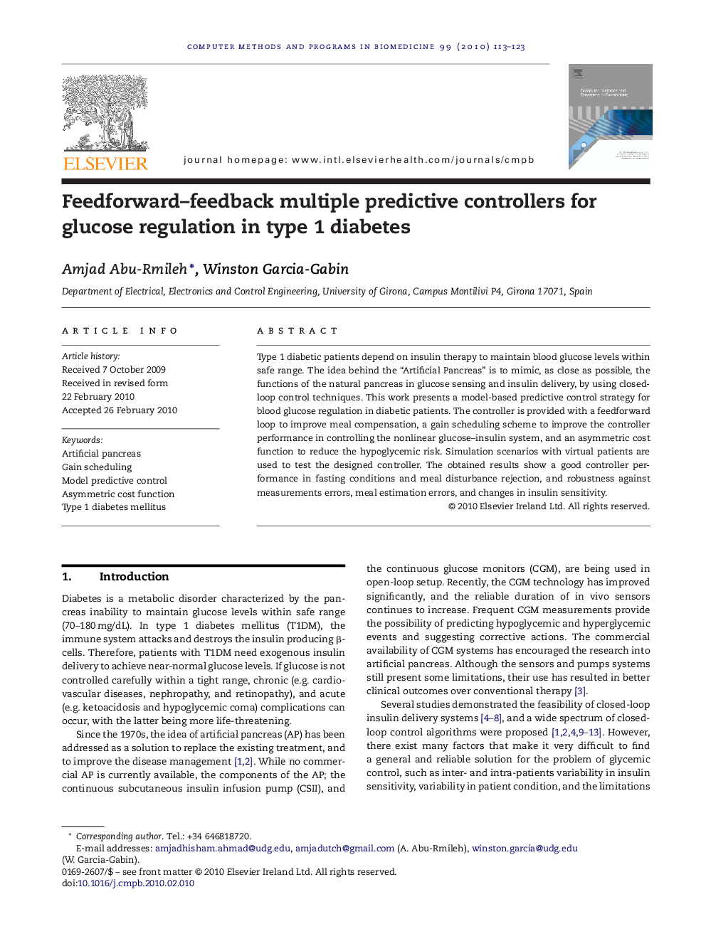 Feedforward–feedback multiple predictive controllers for glucose regulation in type 1 diabetes