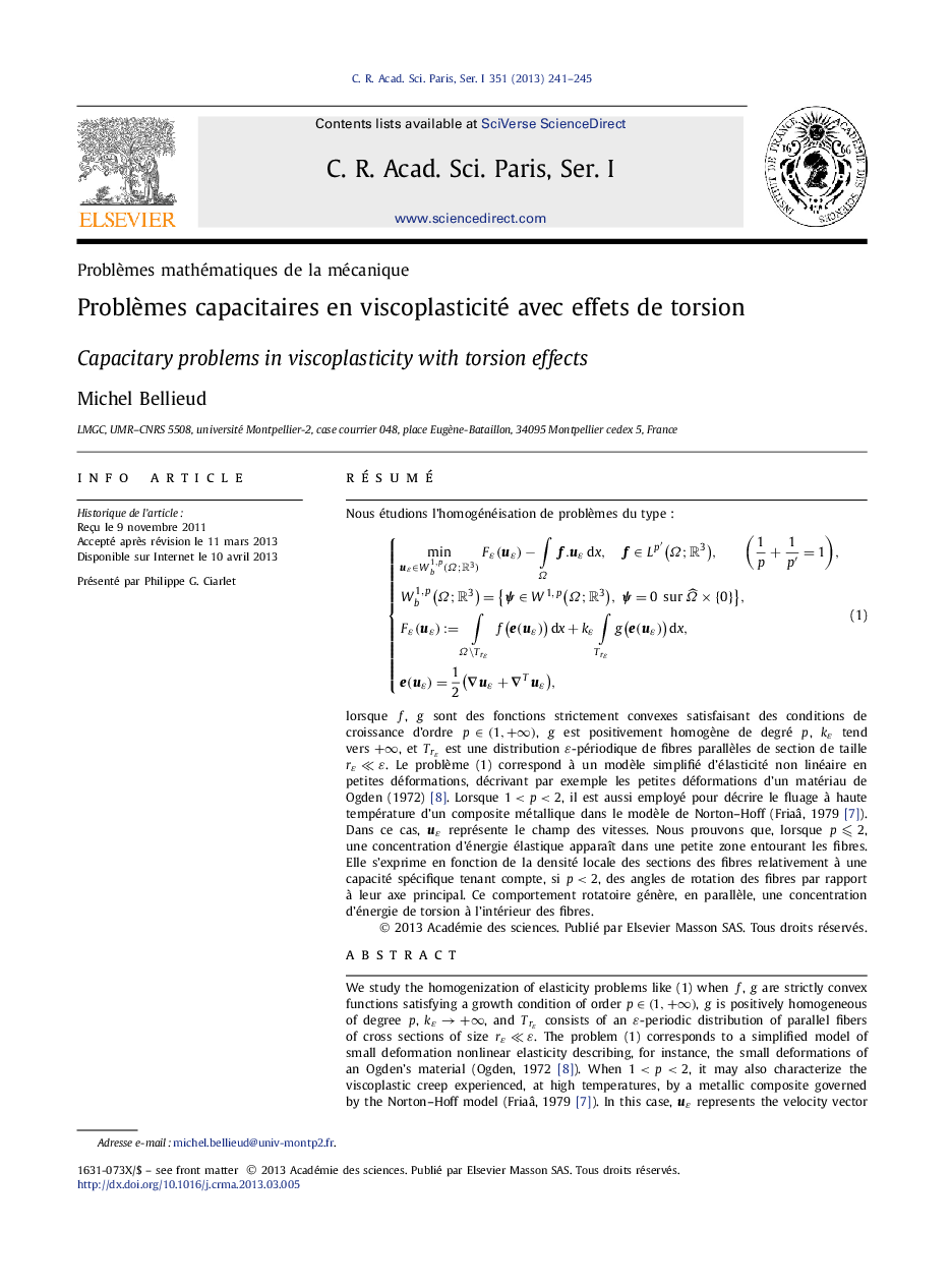 ProblÃ¨mes capacitaires en viscoplasticité avec effets de torsion