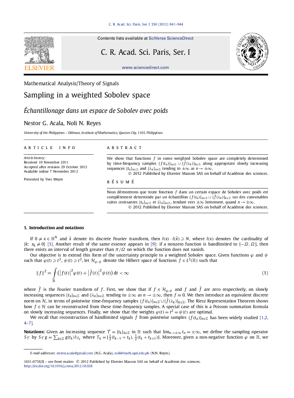 Sampling in a weighted Sobolev space