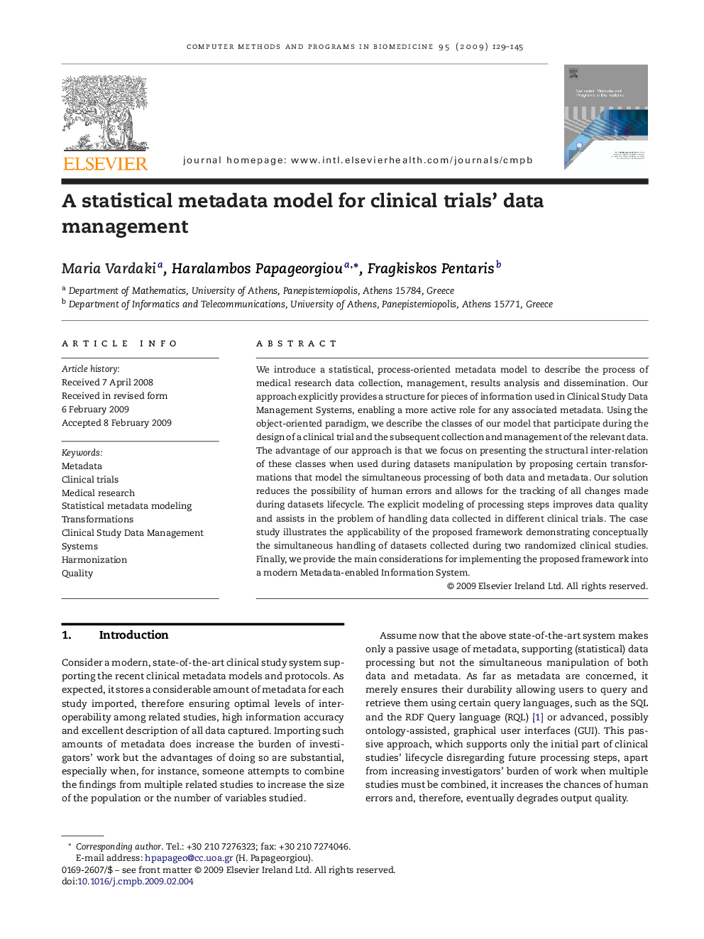 A statistical metadata model for clinical trials’ data management