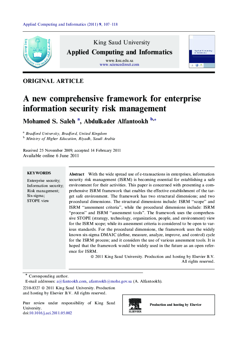 A new comprehensive framework for enterprise information security risk management