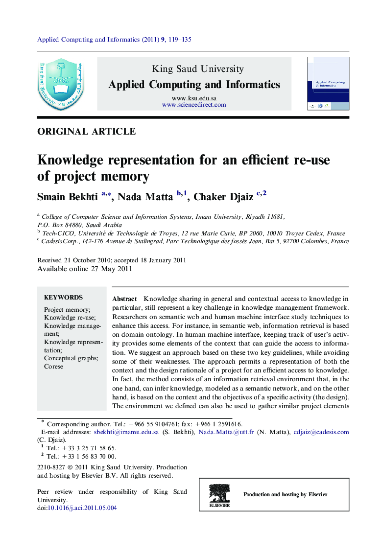 Knowledge representation for an efficient re-use of project memory