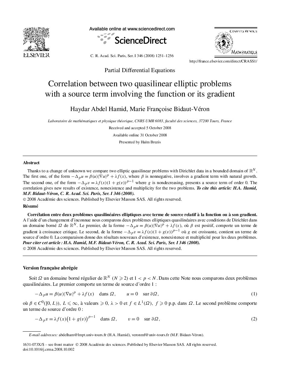 Correlation between two quasilinear elliptic problems with a source term involving the function or its gradient