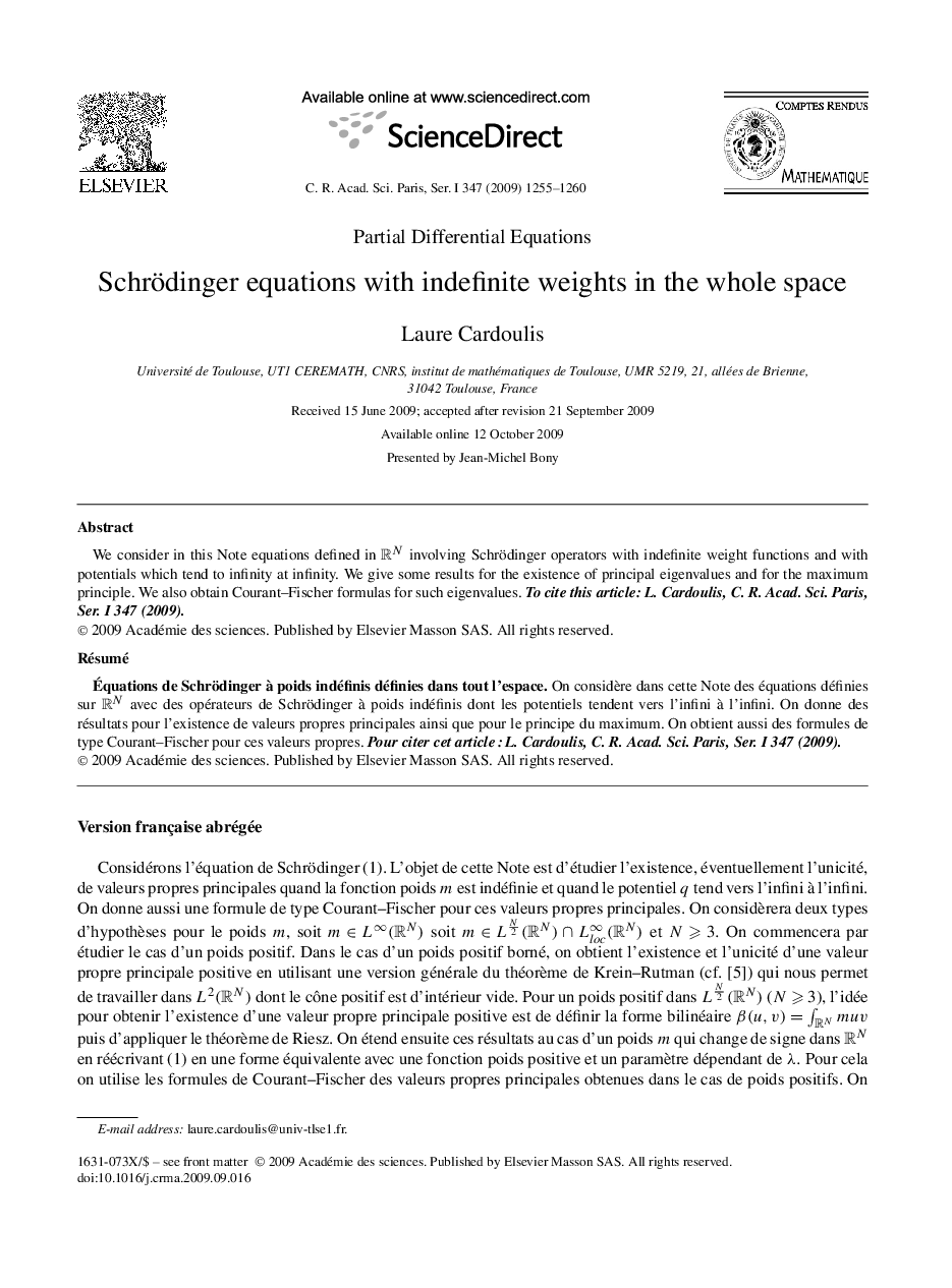 Schrödinger equations with indefinite weights in the whole space