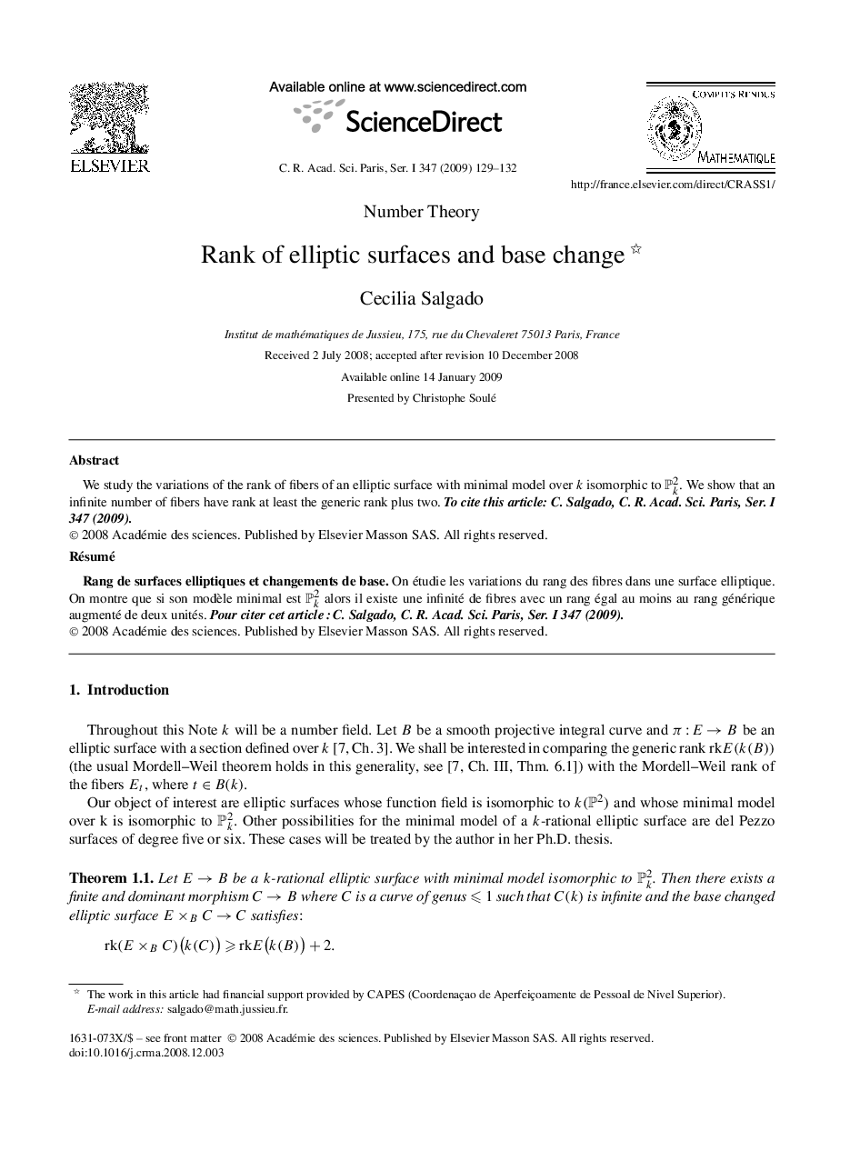 Rank of elliptic surfaces and base change 