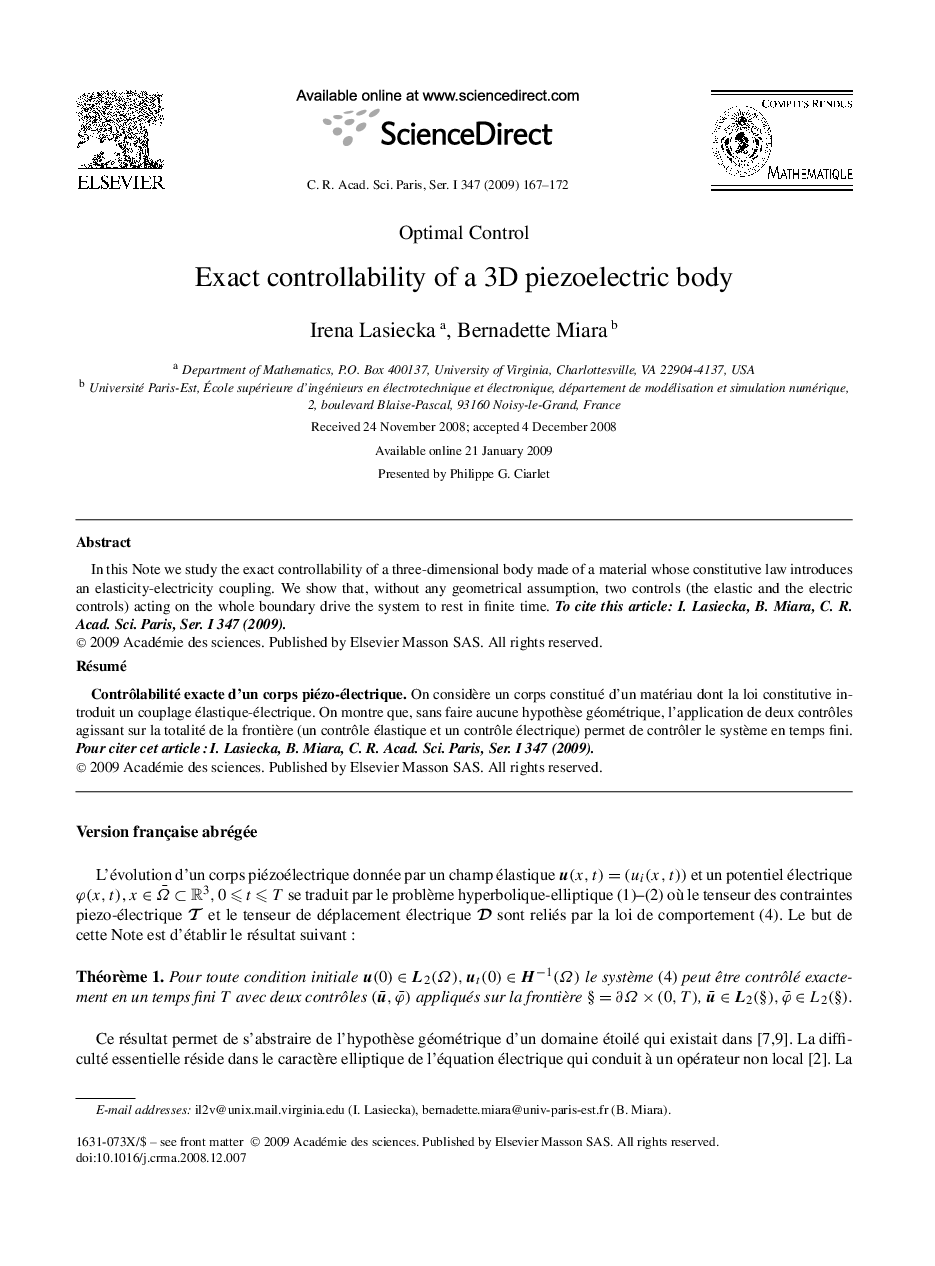 Exact controllability of a 3D piezoelectric body