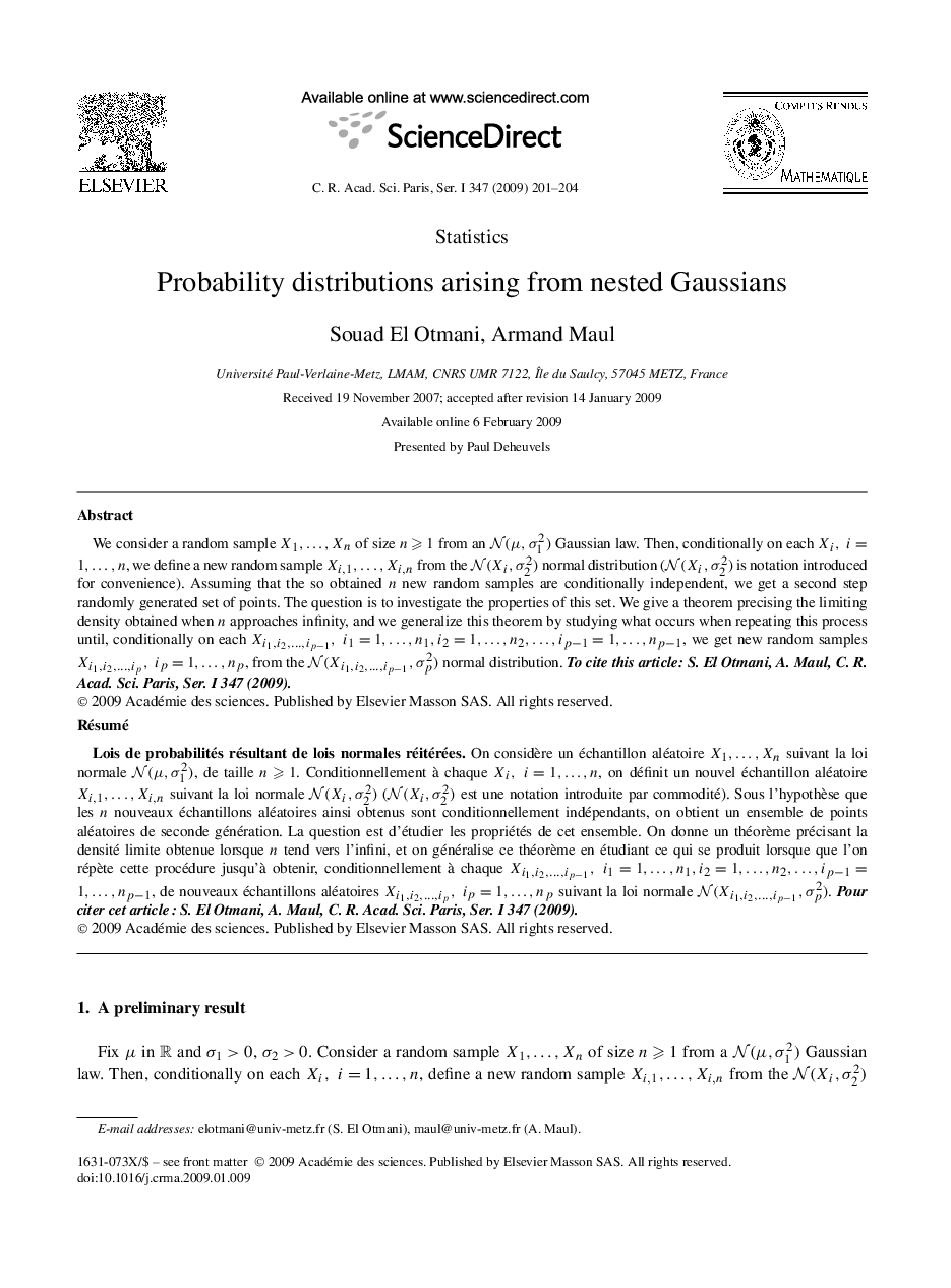 Probability distributions arising from nested Gaussians