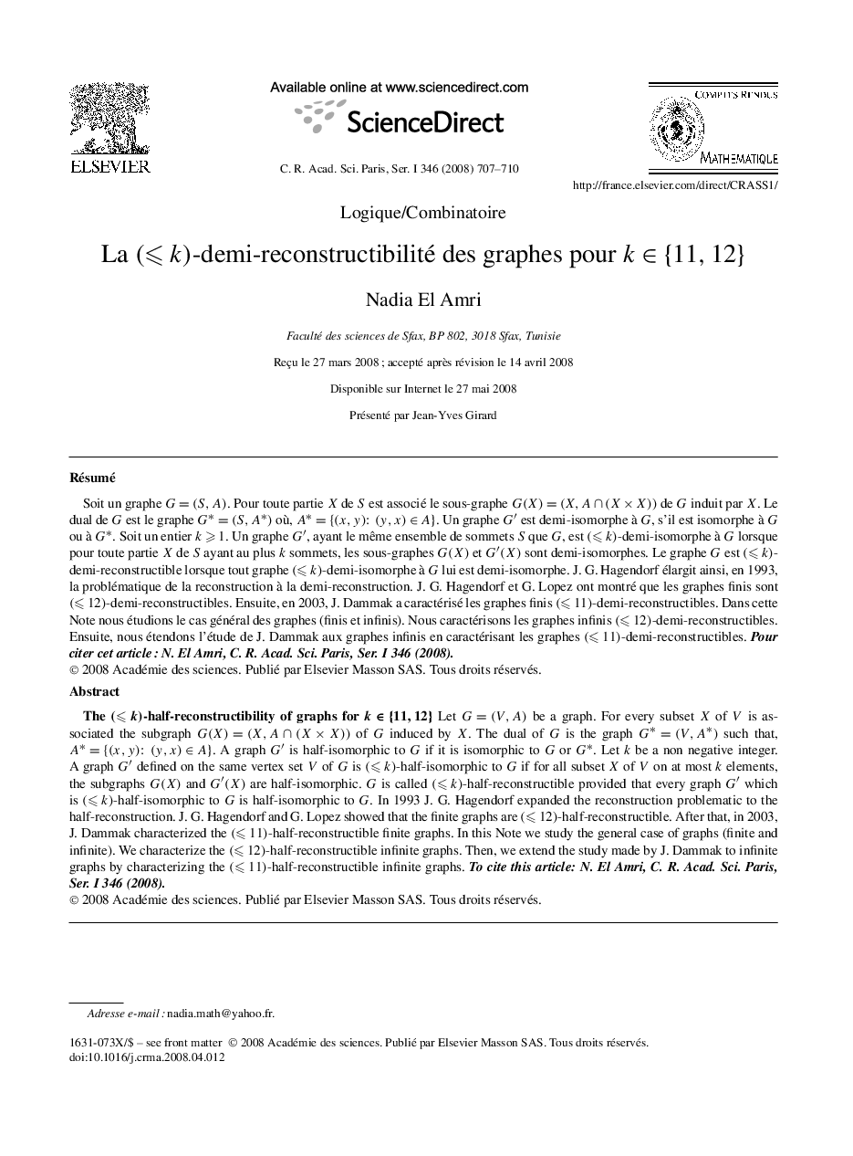 La (⩽k)-demi-reconstructibilité des graphes pour k∈{11,12}