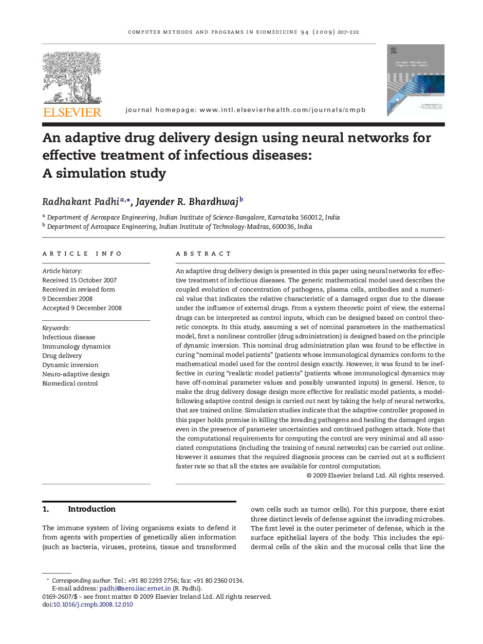 An adaptive drug delivery design using neural networks for effective treatment of infectious diseases: A simulation study