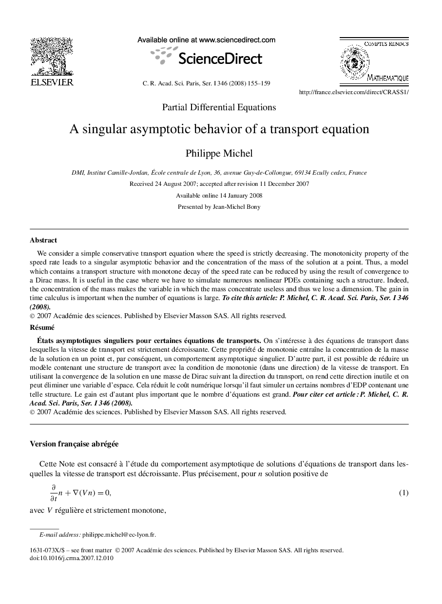 A singular asymptotic behavior of a transport equation