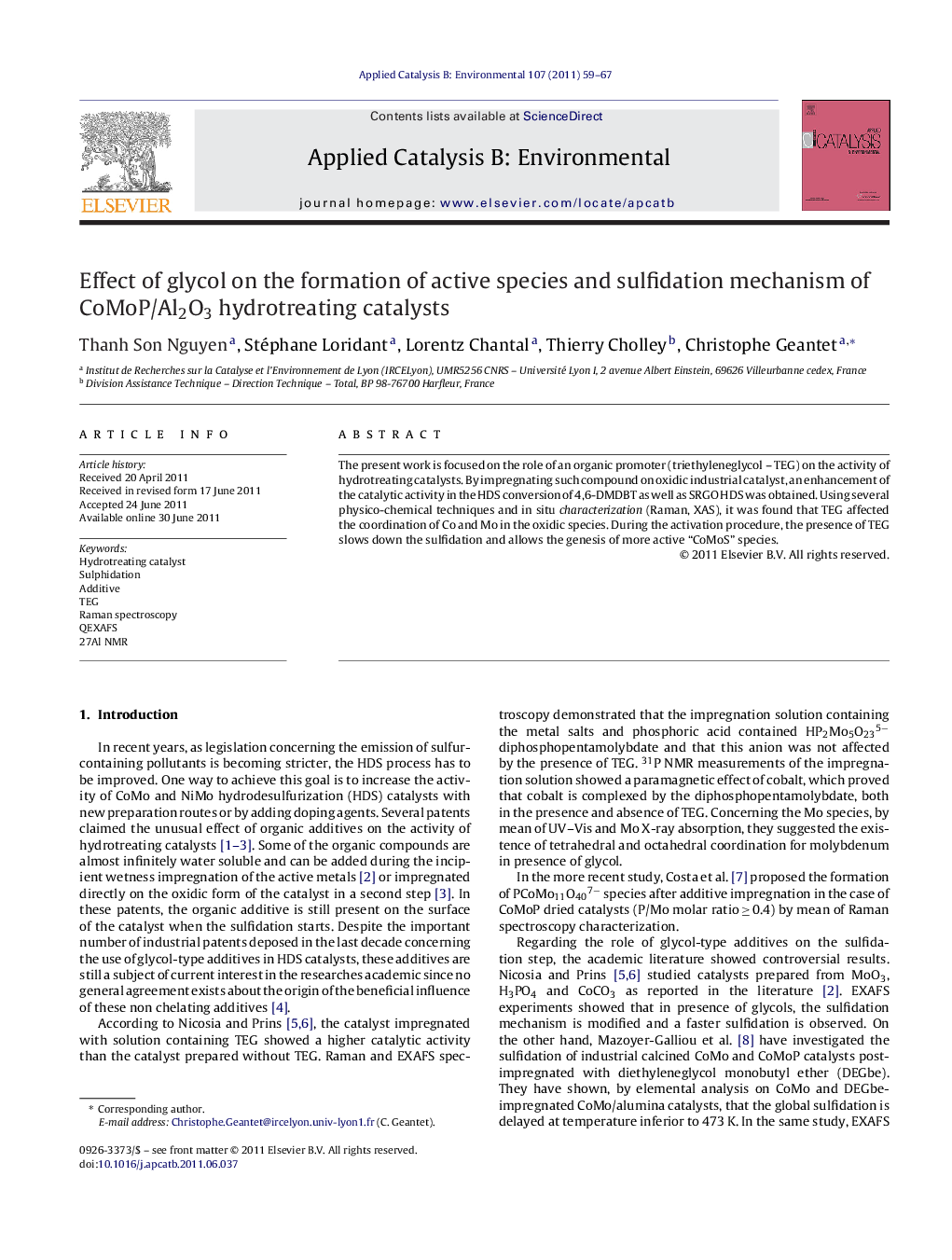 Effect of glycol on the formation of active species and sulfidation mechanism of CoMoP/Al2O3 hydrotreating catalysts