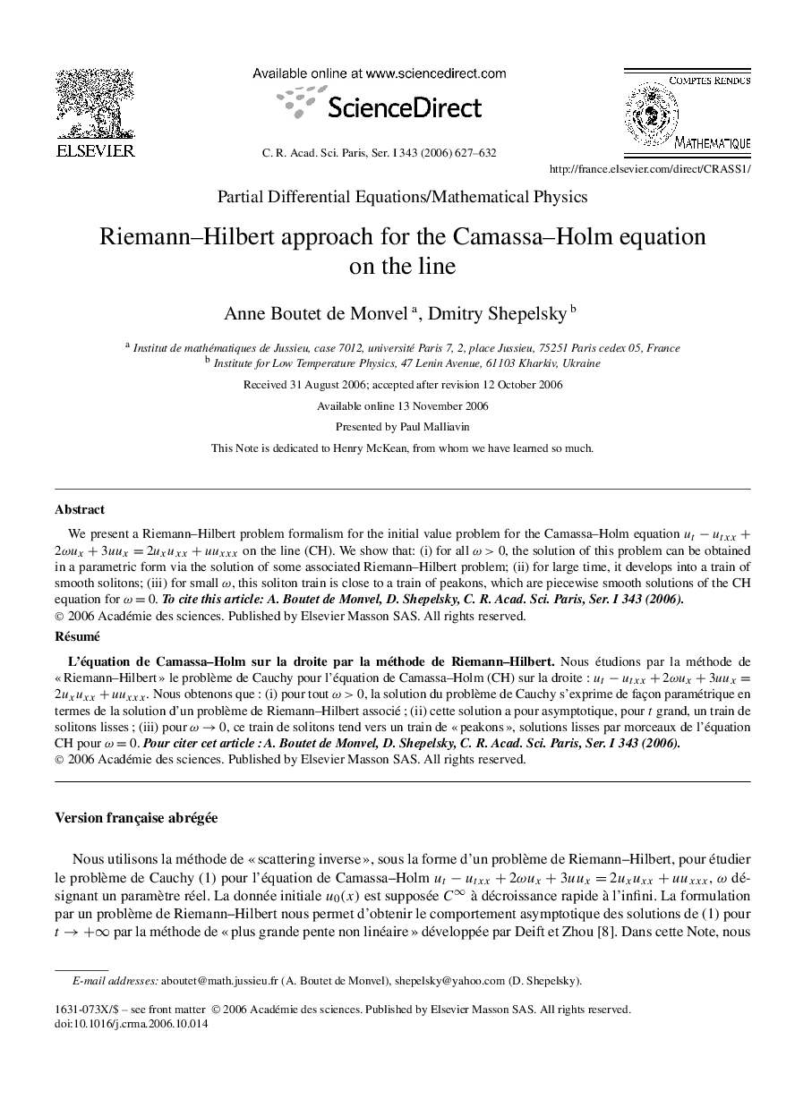 Riemann–Hilbert approach for the Camassa–Holm equation on the line