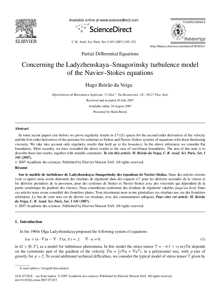 Concerning the Ladyzhenskaya–Smagorinsky turbulence model of the Navier–Stokes equations